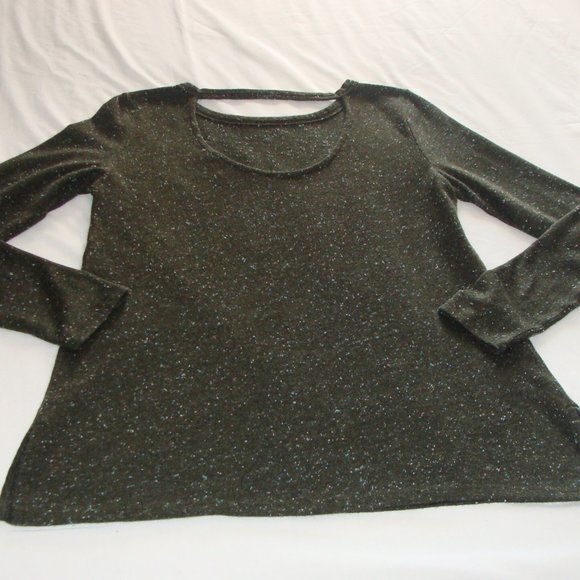ANN TAYLOR LOFT Olive Green & Aqua Flecked KEYHOLE Back SWEATER Sz SMALL - Picture 4 of 7